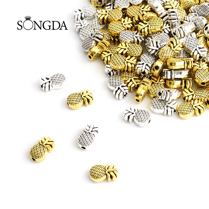 

30pcs 6x10mm Pineapples Fruit Alloy Beads Antique Silver Gold Color Big Spacer Beads For Jewelry Making DIY Bracelet Accessories