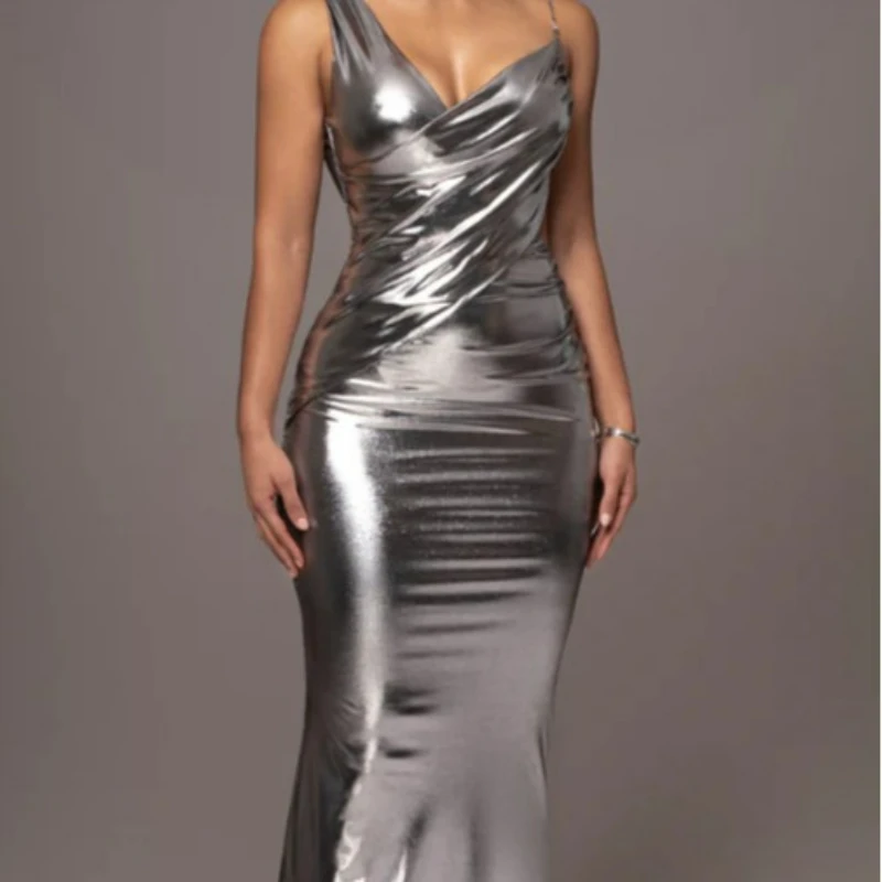 

Mikydely Sexy Backless Slim-Fit Long Dress Solid Color Evening Dress
