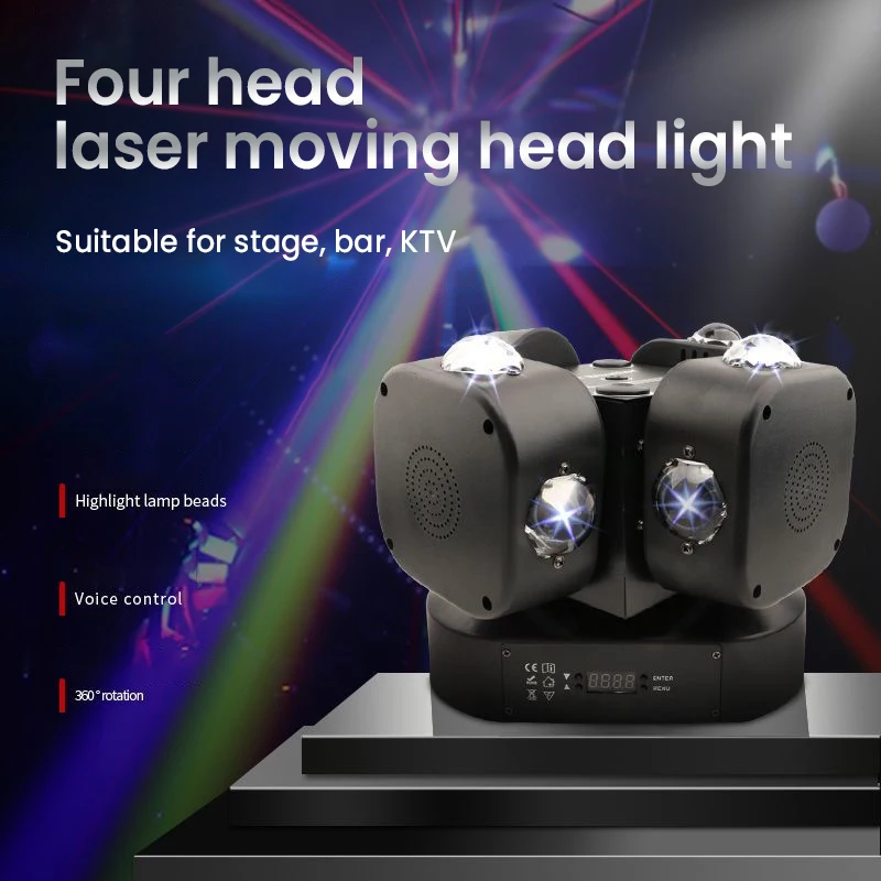 

LED 16x10W 4Head Wind Fire Wheel Rotating Beam Laser Moving Head Light Voice Controlled Stage Lighting RGBW DJ Disco Party Stage