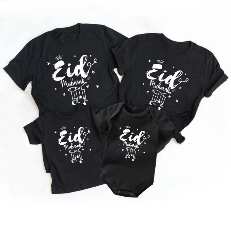 Family Matching Eid Mubarak Outfits Cotton Famliy Look Father Daughter Mother and Son Kids Ramadan Shirts Baby Rompers Clothes |
