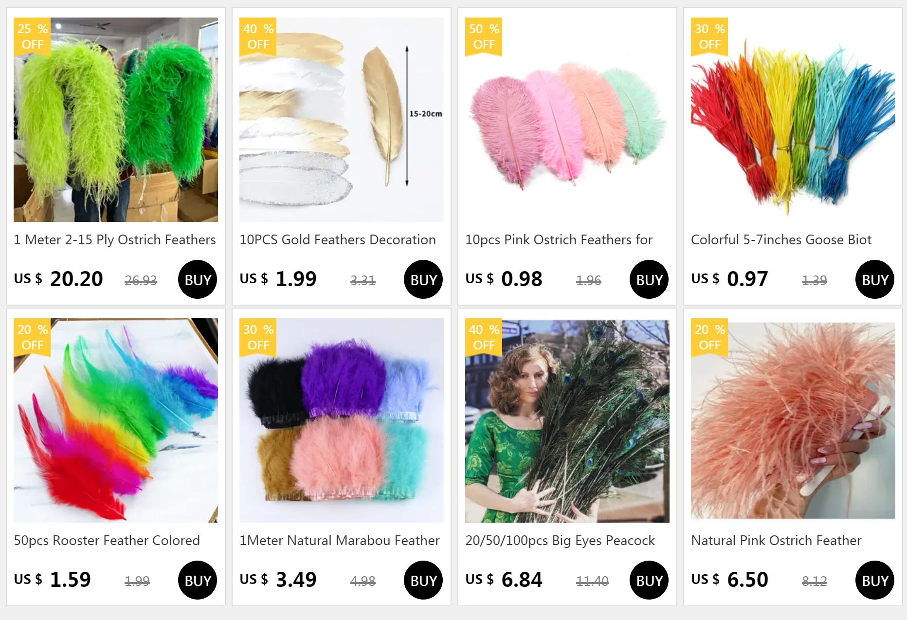 Description Picture 2 of itemWholesale 36 Colors Rooster Feather Trims Hackle Feather Fringe 4-6Inch Saddle Feather Ribbon for Dress High Quality