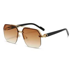 Men's Polygonal Half - Frame Aviator Sunglasses with UV Protection (Gradient brown)