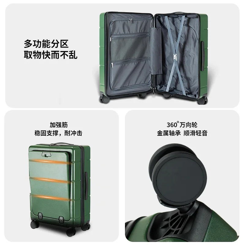 PLUENLI Rechargeable Luggage Business Trolley Case Boarding Travel Luggage Front Opening Multifunctional