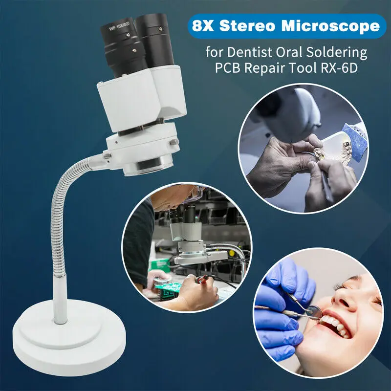 Dental 8X 10X Binocular Stereo Microscope 360 Rotatable Gooseneck Arm Comprehensive Magnification Lab Equipment