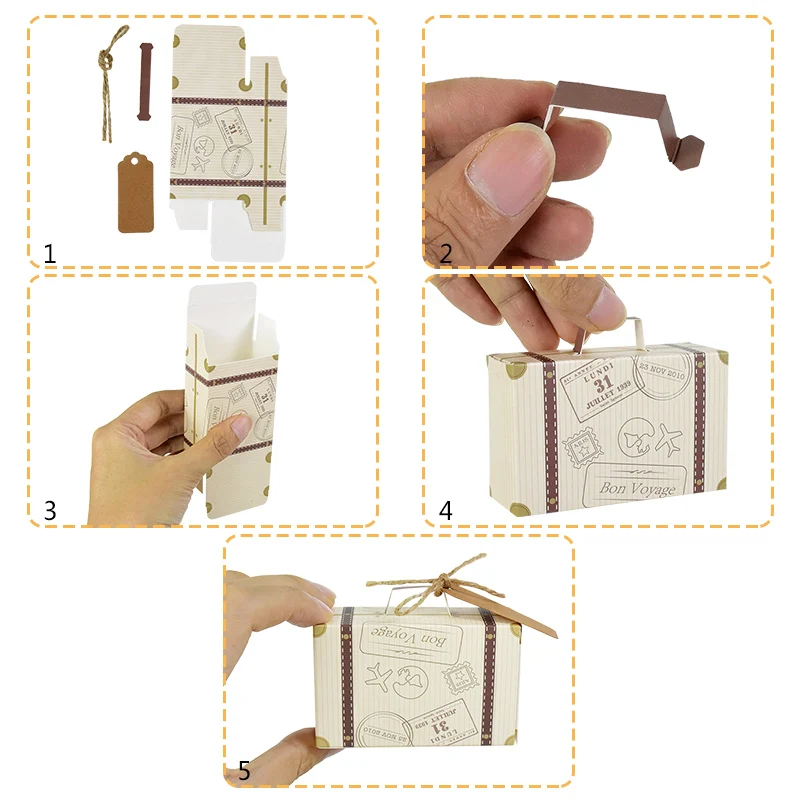 10P Mini Suitcase Candy Boxes with Rope Travel Theme Stamp Decor Kraft Paper Drawable B... - SKU MSCB1140 - UGI Packaging
