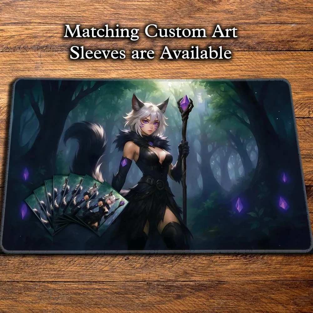 Anime Cat Warlock Playmat  24x14 TCG Mats for The Magic Gathering Commander Non-Slip Stitched Play Mat for MTG Cards & Decks - 6