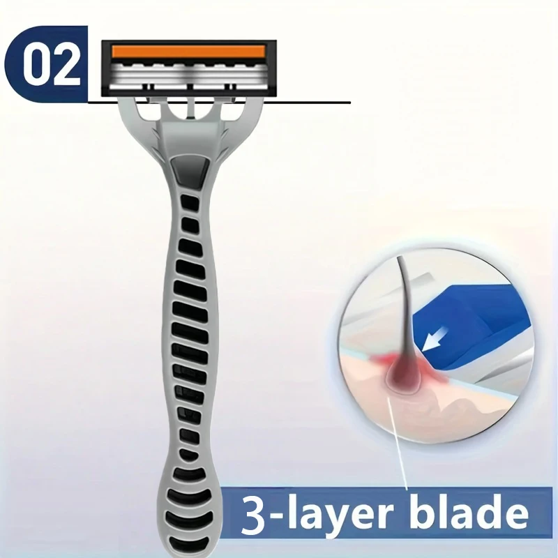 3-Layers Stainless Steel Blade Men Women Manual Safety Razor Hair Removal Shaving Replaceable Shaver Head_voghion.com