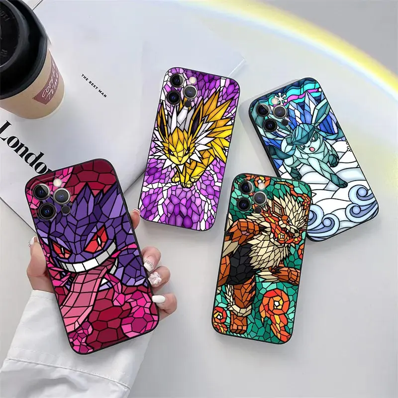 

Pokemon Fragmented Painting Phone Case for iPhone 11 15 Pro Max Case Coque 14 Plus 13 Pro 12 Mini 11 X XS 7 8 SE 2020 Soft Cover