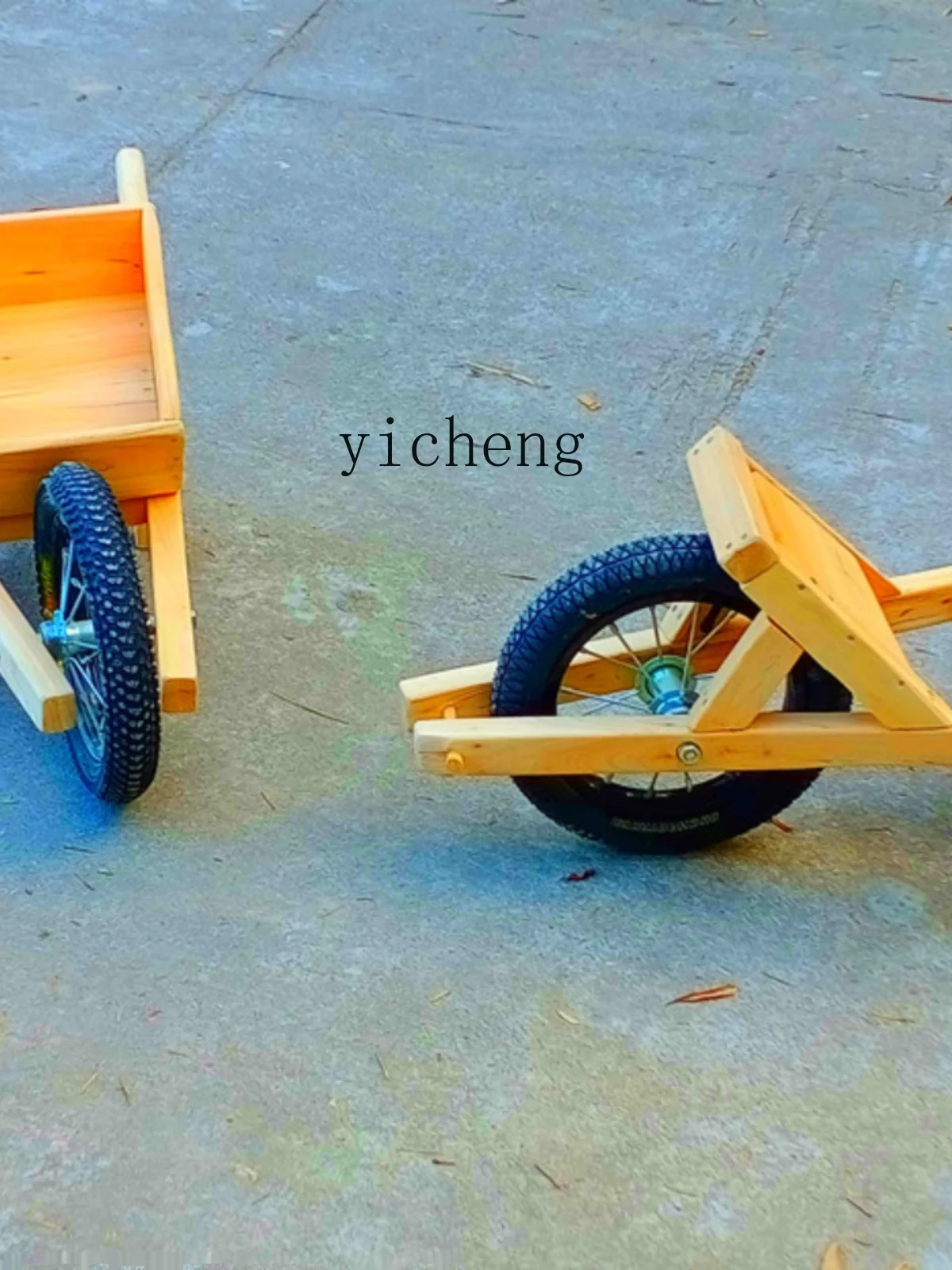 Tqh Wheelbarrow Anji Game Wooden Bull Wheel Trolley Triangle Belt Bucket Stroller Kindergarten Children Outdoor Toys 3