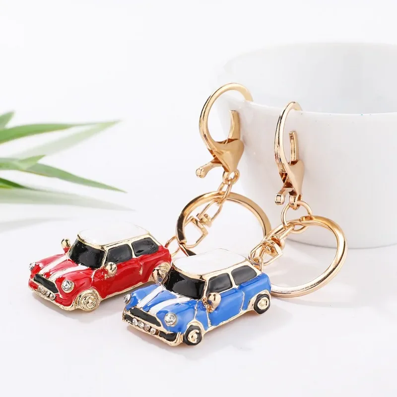 Cartoon Mini Car Keychain Rhinestone Car Model Metal Key Ring Decorative Pendant Accessories for MINI Cooper S JCW R50 - Image 3