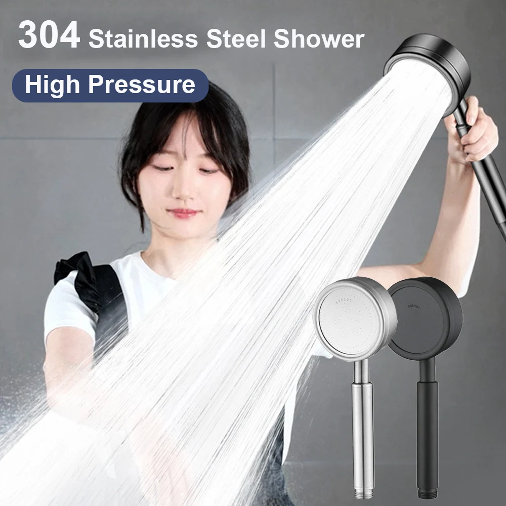 Black Silver 304 Stainless Steel Shower Head High Pressure Handheld Sprayer Fall Resistant Showerhead Bathroom Accessories
