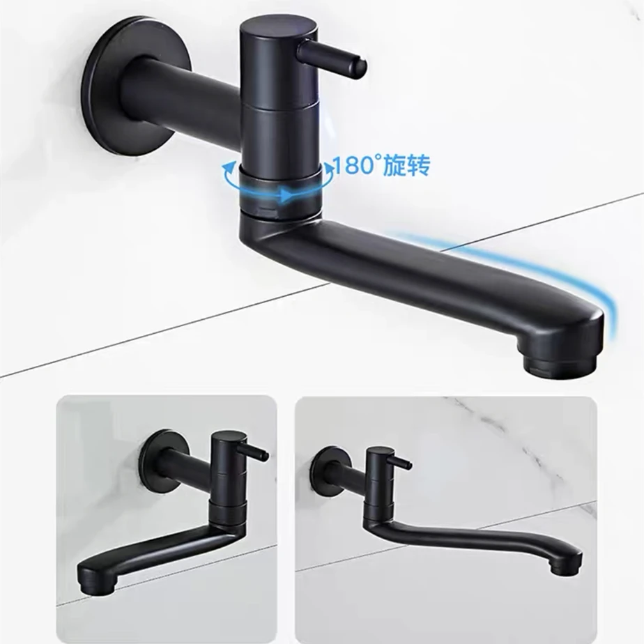 

Mop Pool Tap Black Brass Single Cool Wall Type Rotating Extended Bathroom Faucet Balcony Wash-basin Hidden Bibcock Toilet Taps