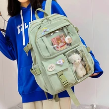 여성용 귀여운 나일론 방수 백팩, 멀티 포켓, 학생용 책가방, 여아용 노트북