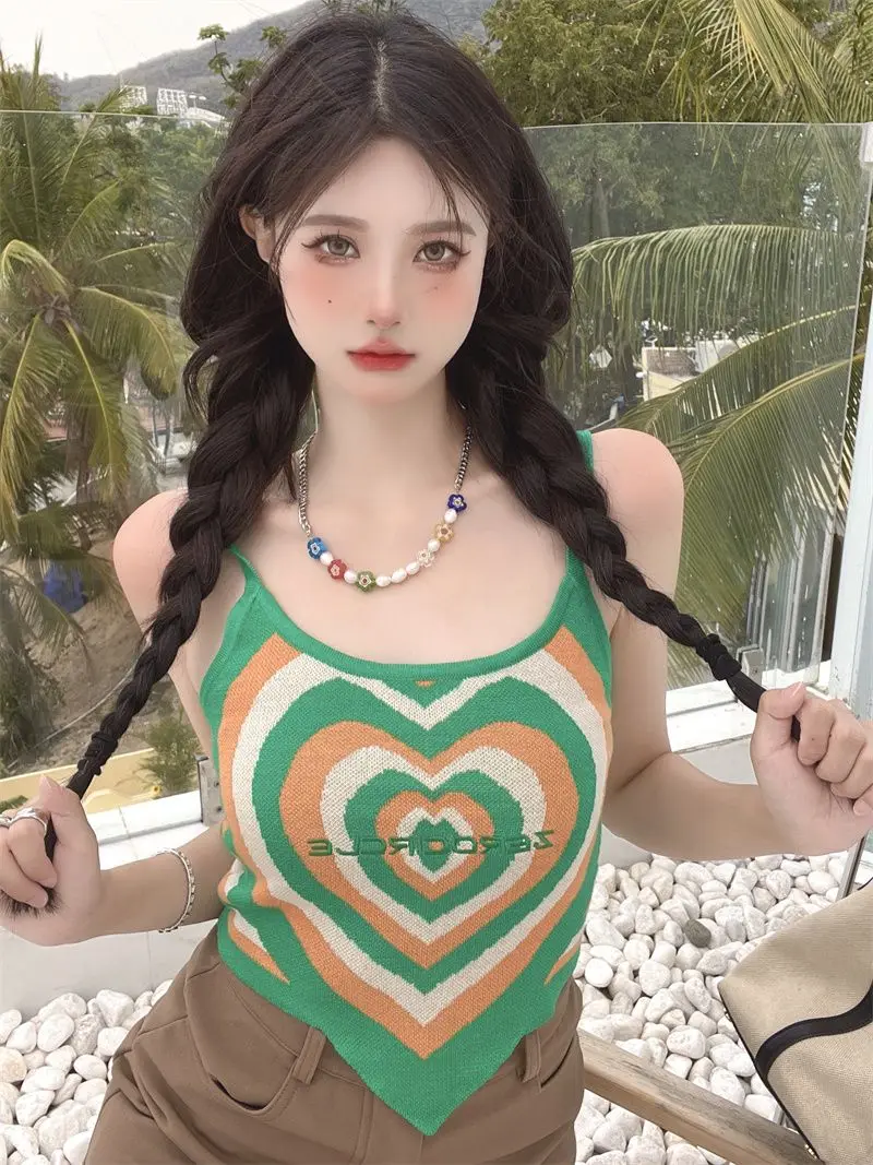 Top corto de punto con forma de corazón para mujer, camiseta sin mangas, camiseta sexy, top de tubo a la moda