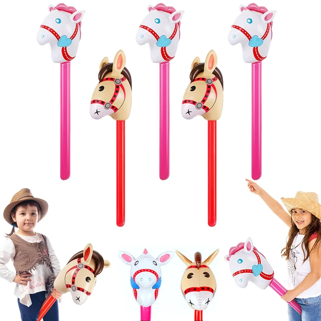OBANGONG 3-Pack Inflatable Stick Horse Toy - Pink, 35.4 Inch, For Kids Pretend Play, Cowboy Party, Baby Shower