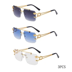 Chic Leopard Rimless Gradient Sunglasses with Double Bridges (Grey Blue White)