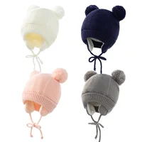 Cute Knitted Pompom Baby Hat Thick Warm Girl Boy Beanie Winter Ear Warm Cap Kids Glove Hats Bonnet Muts For Newborn 1