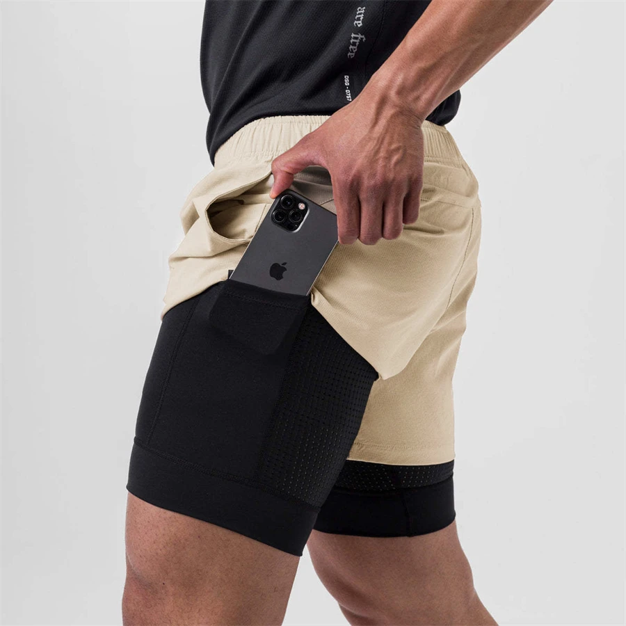 NEW 2 IN 1 Sport Running Casual Breathable Shorts Men Double-deck Jogging Quick Dry GYM Shorts Fitness Workout Men Shorts