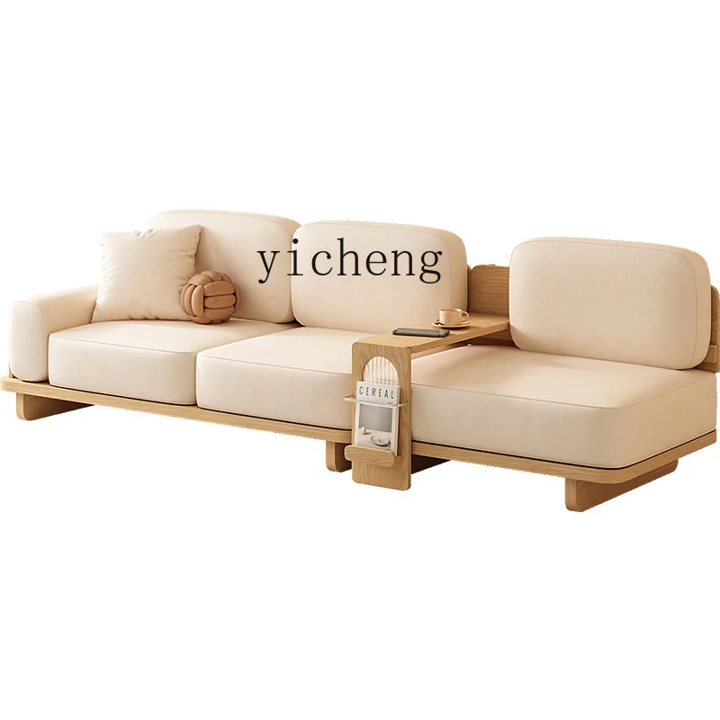 

Zc Cream Style Technology Cloth Sofa Modern Minimalist Living Room Solid Wood Straight Row Three-Seat Cloud Sofa