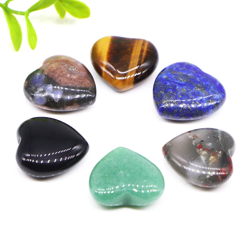 20pcs 20MM Natural Stone Crystal Agates Turquoises Gemstone Love Puff Heart Shaped No Hole Beads For DIY Making Jewelry Wholesal