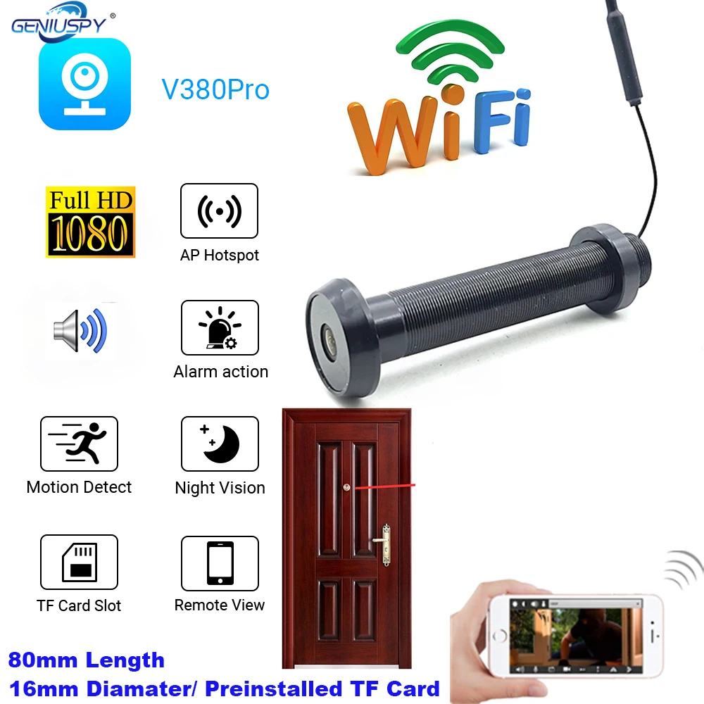 Black Sliver 1080P 2Mp Tf Card Build Ir Audio Door Eye Hole Grandangolare Ip Mini Spioncino Wifi Wireless Door Camera P2P V380 Pro
