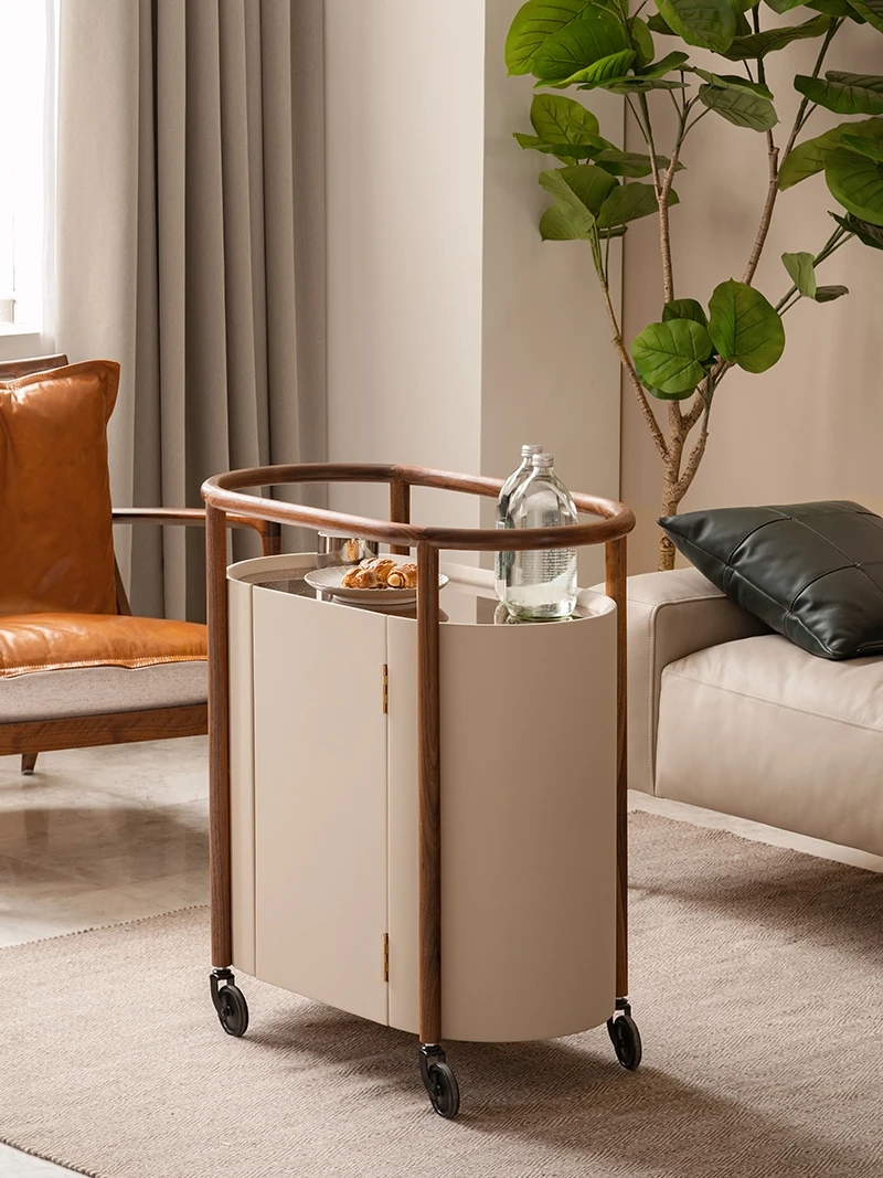 

Side Table Trolley Black Walnut Italian Minimalist Portable Light Luxury Side Cabinet Living Room