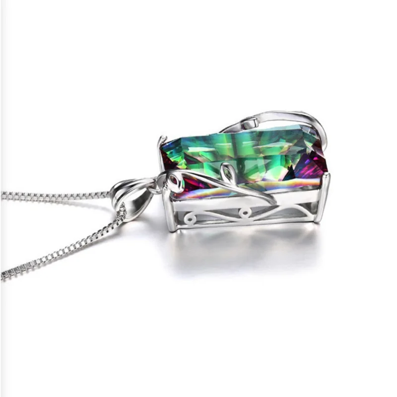 Silver 925 Colorful Stone Tourmaline Pendant Topaz Leaves GEMSTONE Necklace For women Birthday Party Gift Gemstone Chain pendant necklace