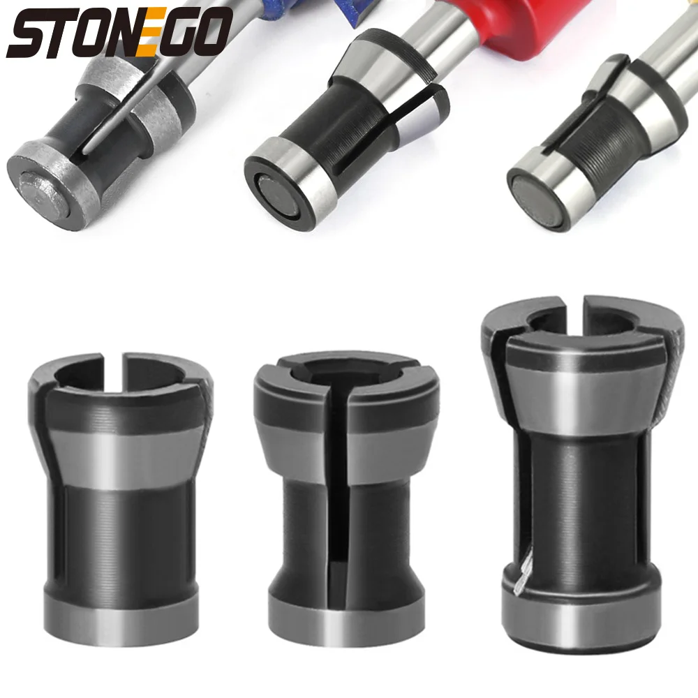 STONEGO 1PC Router Bit Collet for Engraving Trimming Machine Electric Router Milling Cutter Accessories 6.35mm/8mm/6mm universal flip board aluminum alloy 6061 trimming machine inverted board carpentry diy modification woodworking auxiliary tools