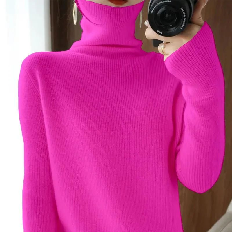 

2023 High-necked Ladies Sweater Bottoming Shirt Spring Autumn New Slim Pile Collar Top Winter High Elastic Pullovers Sweater