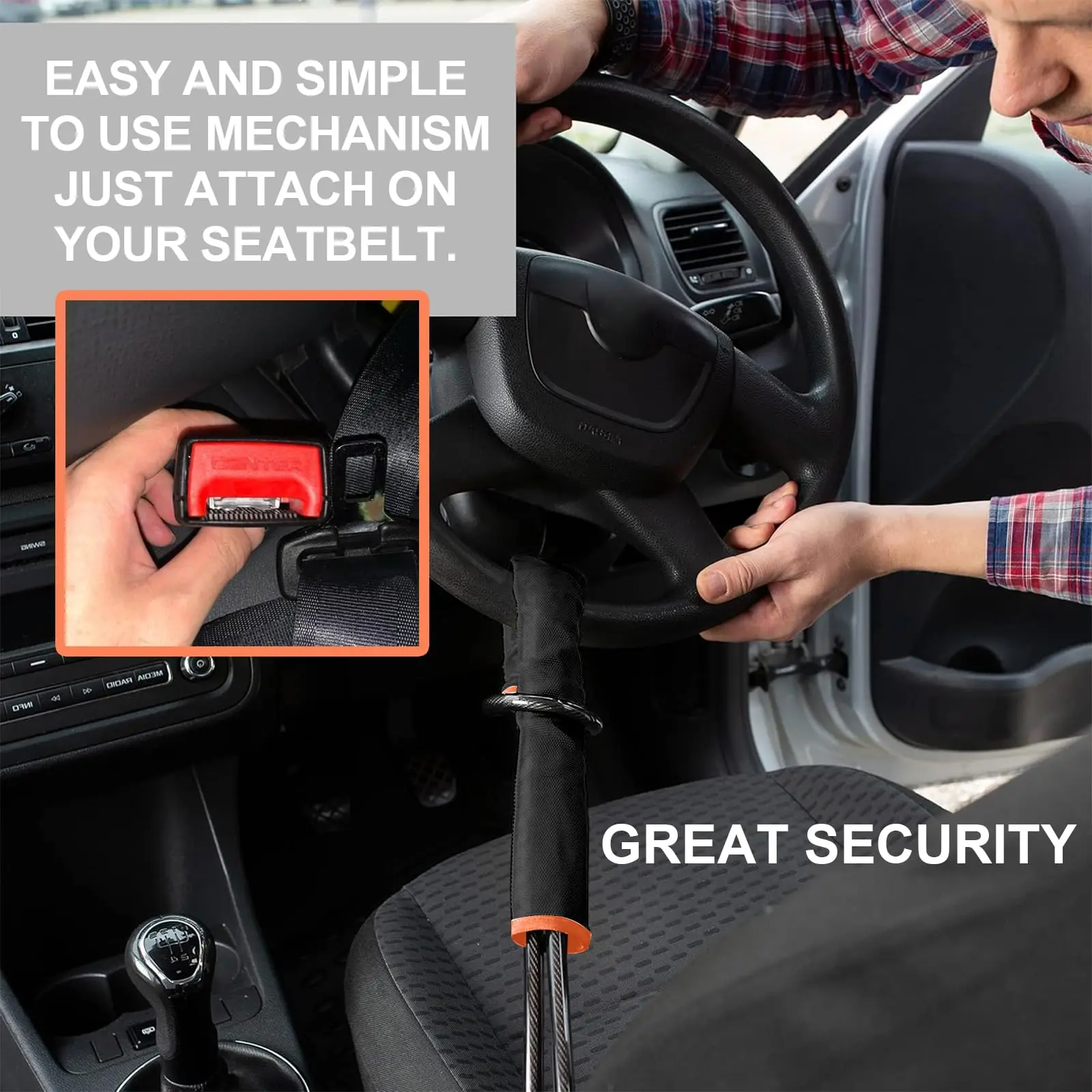 Universal Car Steering Wheel Lock - Anti-Theft Durable Security Cable