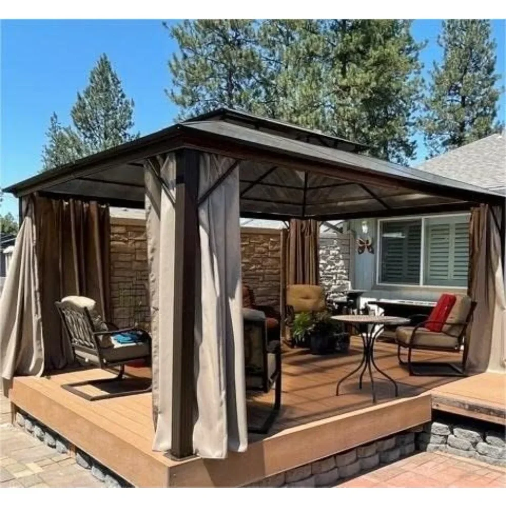 gazebo.YOLENY 10'x13' Hardtop Gazebo, Outdoor Polycarbonate Double Roof Canopy, Aluminum Frame Permanent Pavilion 2