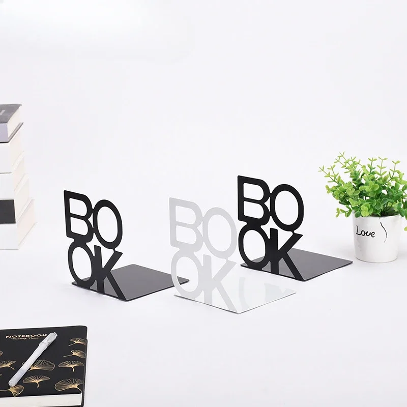 1Pcs Bookend Book Stand Support Sample Bookend Iron Desktop Art Non Slip Rack Shelf Holder School Stationery Office Accessories 1