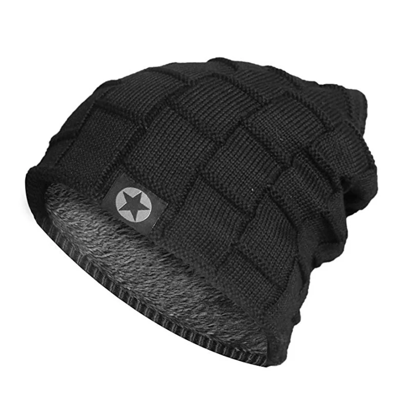 

Star Winter Hat Add Fur Warm Beanies Hat Baggy Skullies Knitted Hat For Men Women Ski Sports Beanies Cap High Quality