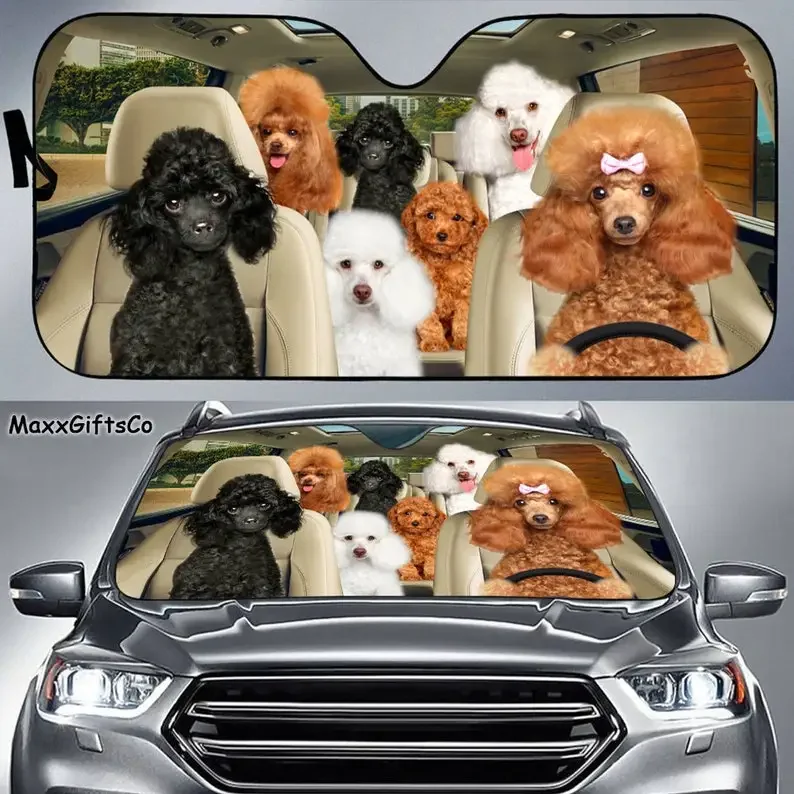 

Poodle Car Sun Shade, Poodle Windshield, Dogs Family Sunshade, Dogs Car Accessories, Car Decoration, Gift For Dad, Mom