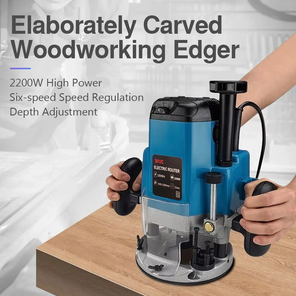 2200W 6 Gears Woodworking Electric Router Trimmer Wood Milling Engraving Slotting Trimming Machine Hand Carving Carpentry Router