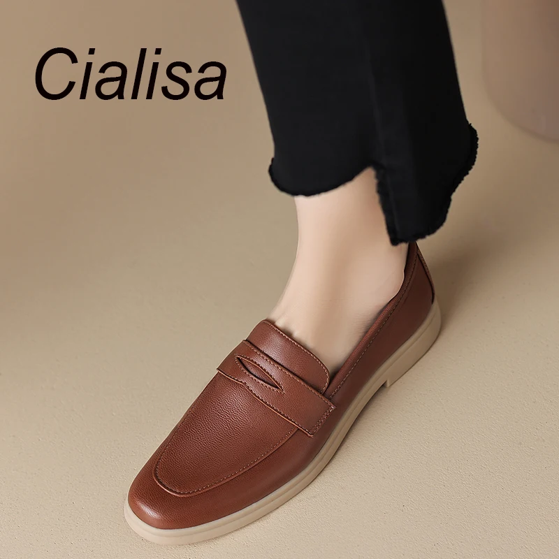 

Cialisa Concise Flats 2023 Autumn Casual Loafers Genuine Leather Round Toe Women Shoes Handmade Daily Ladies Footwear Apricot 41