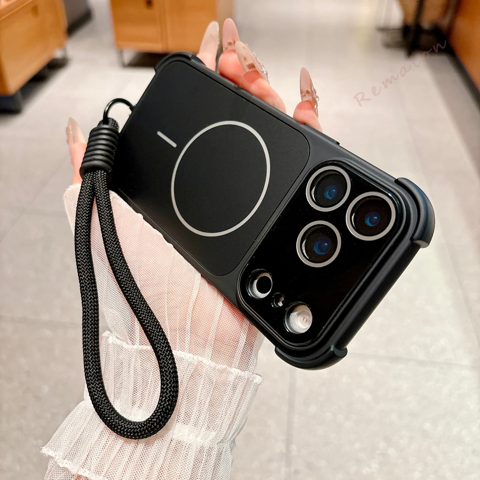 Wrist Strap Big Windows Magnetic Phone Case For Iphone 12 13 14 15 16 17 Pro Max Lanyard Shockproof Protector_voghion.com