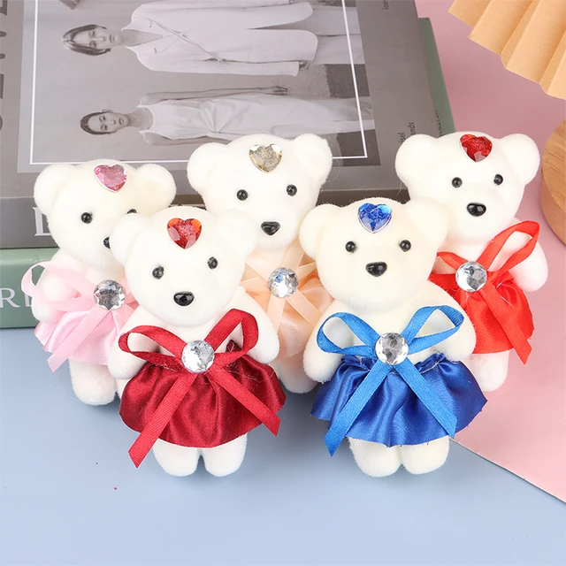 10Pcs 12cm Bear Flower Bouquet Toy Cartoon Doll Teddy Bear Bouquet Graduation Birthday Wedding Gifts Party Decor 4
