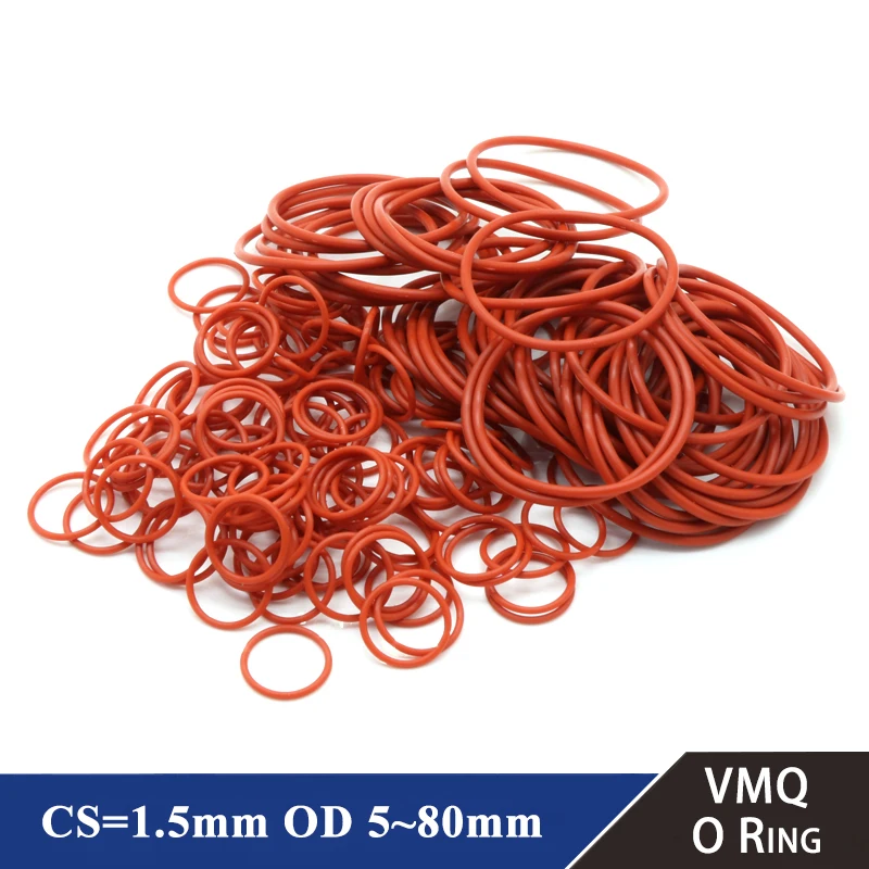 

10/50Pcs Food Grade VMQ O Ring Gasket CS 1.5mm OD 5 ~ 80mm Waterproof Washer Round O Shape Rubber Silicone Ring Red
