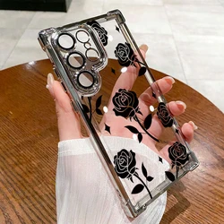 Sleek Black Rose Electroplated Transparent Phone Case with Airbag Cushioning - Galaxy S23 Ultra (Silver - YYDSO1369)