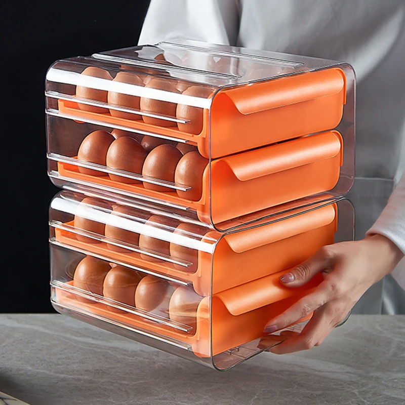 Plastic Refrigerator Anti-Drop Egg Box Support Stackable Kitchen Accessories Fresh-Keeping Fruit Storage Container