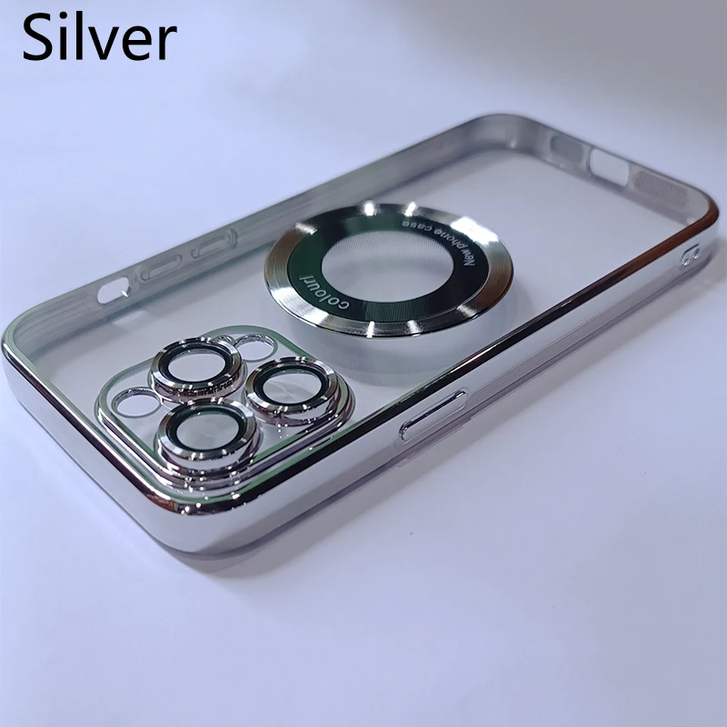 thumbnail image 1 of Original Logo Magnifying Plating Clear Cover For Apple Magsafe Case Iphone 15 14 Plus 11 12 13 Pro Max Magnetism 4K Camera Film, 1 of 5