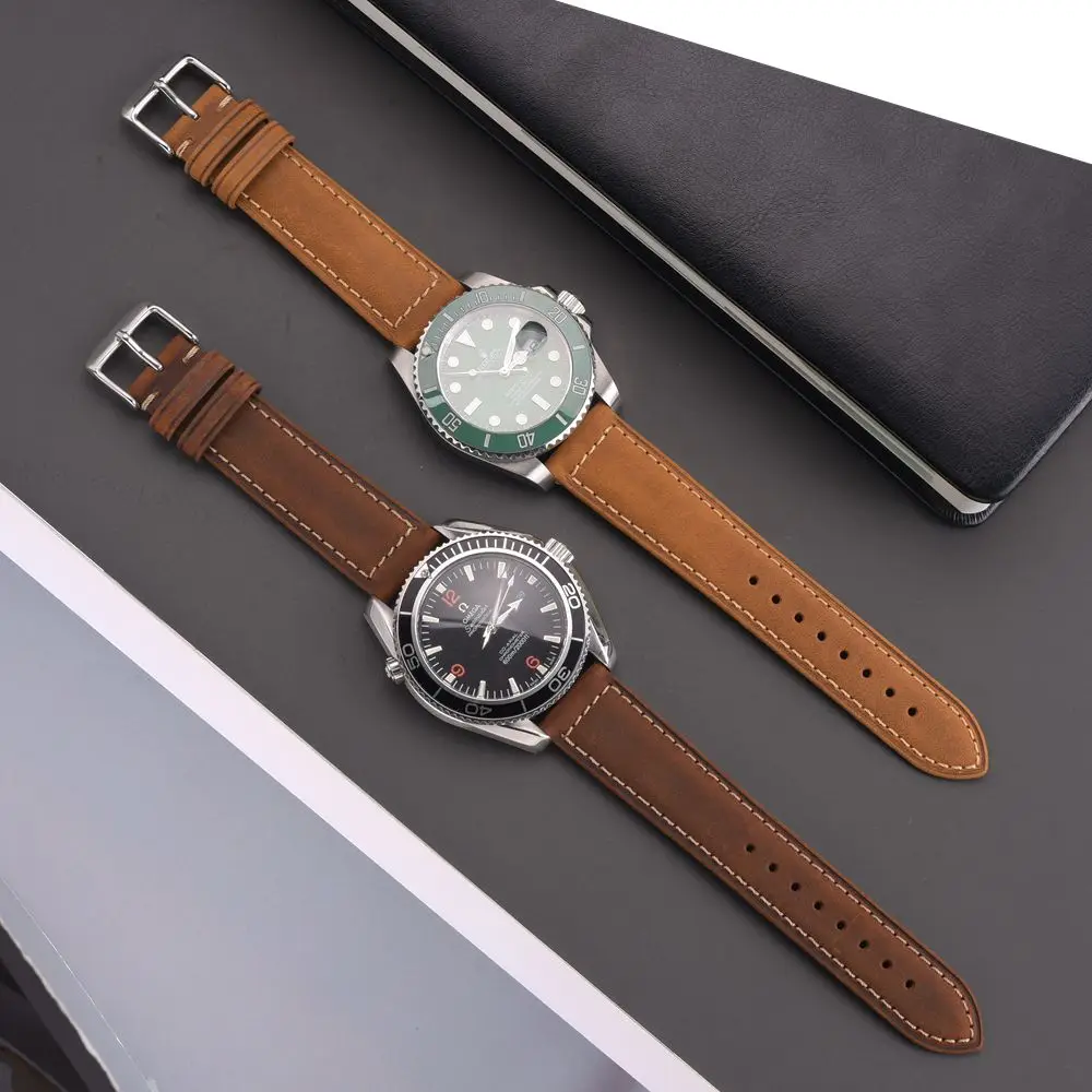 Eache Pulseira de Relógio de Couro Genuíno 20 mm 22 mm Marrom Claro Marrom Escuro Fosco Retro Pulseira de Relógio com Liberação Rápida Barra Mola - Image 5