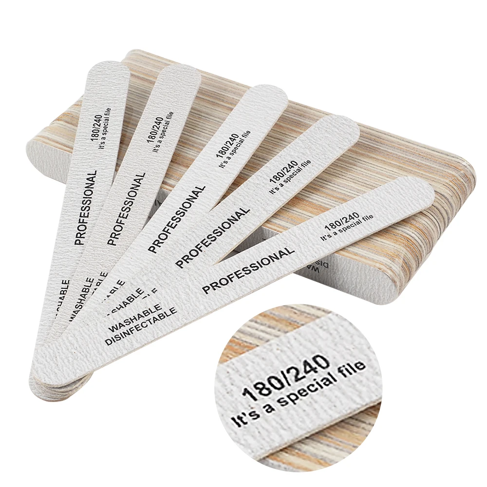 

10PCS Gray Wooden Nail Art Sanding Buffer Nail Files 180/240 Girt Sandpaper UV Gel Polisher Manicure Pedicure Nail Tools Salon