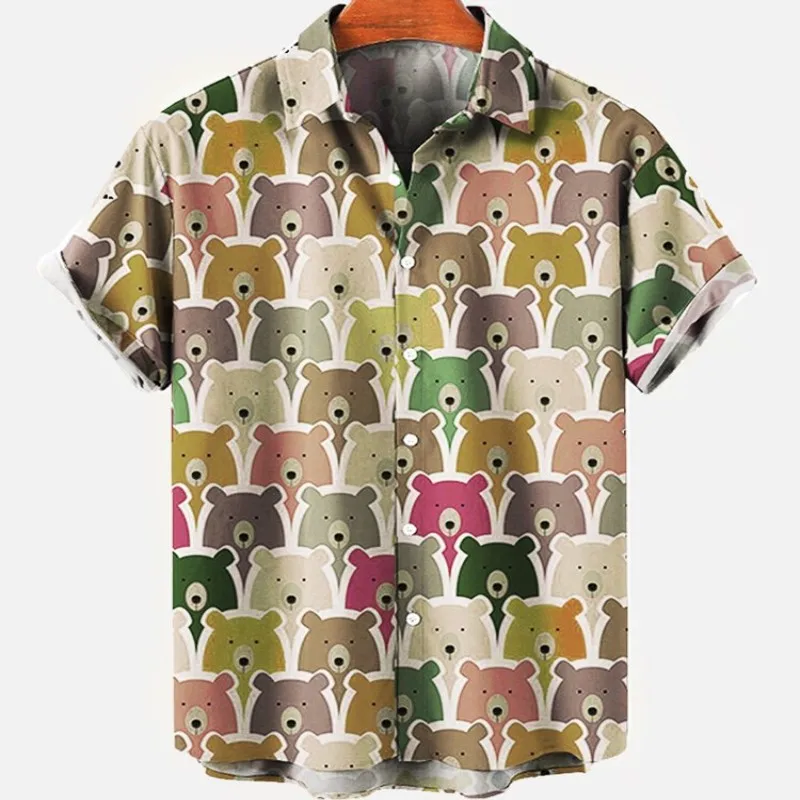 

Fashion Shirt for men Animals Summer Hawaiian Short Sleeve Shirt Street Cartoon Print Hot Vintage Oversized Men‘s Clothing