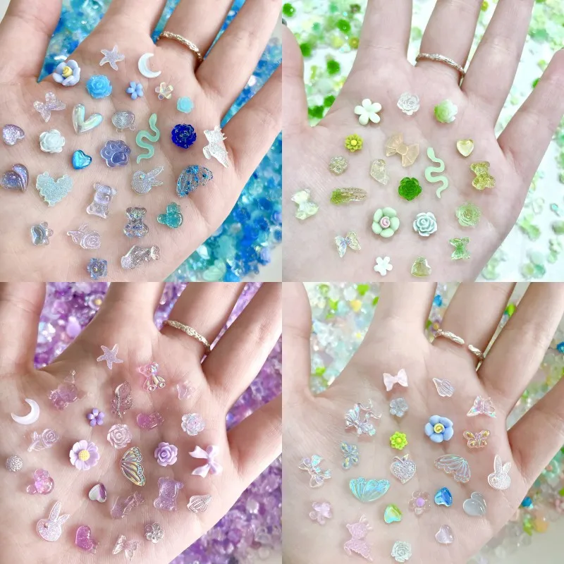

50pcs Mix Kawaii Macaron Resin Series Nail Art Charms Bow Flower Heart Nail Decorations DIY Nail Rhinestones Accessories Jewelry