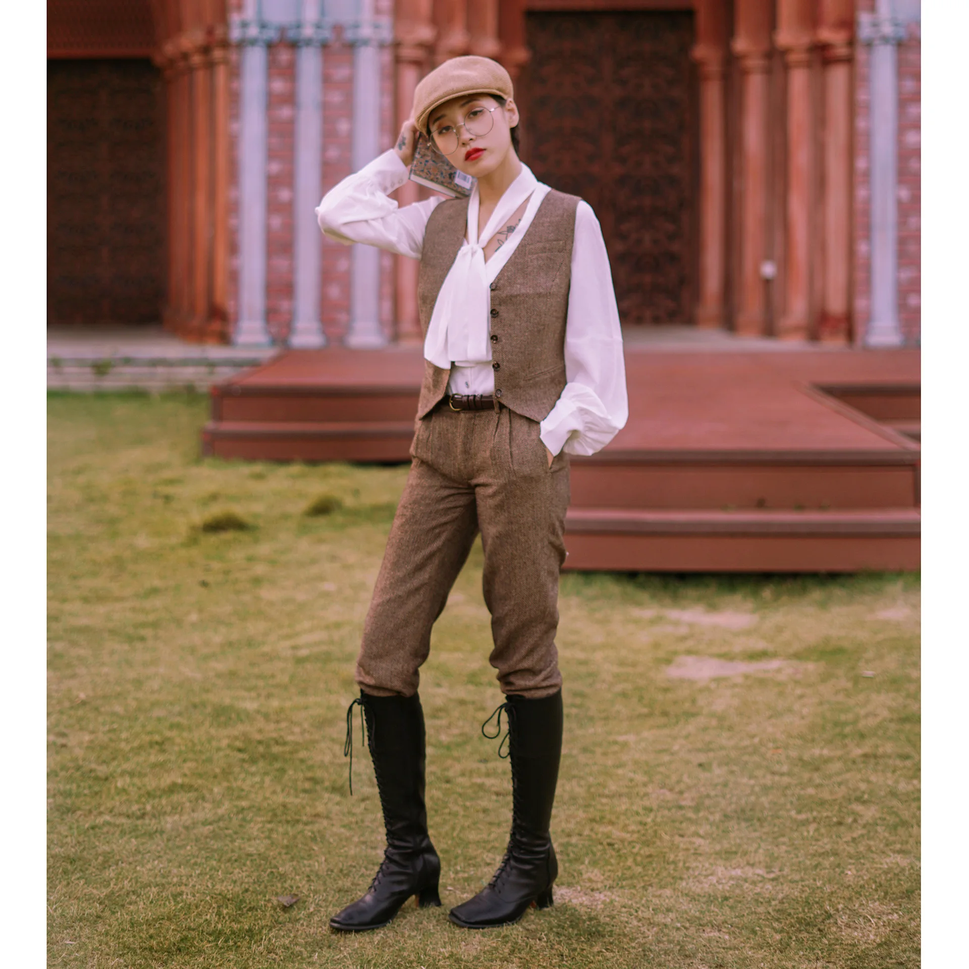 

Women's Suit Herringbone Tank Top Vintage V Neck Tank Top Thin Tank Top Women's Sleeveless Jacket