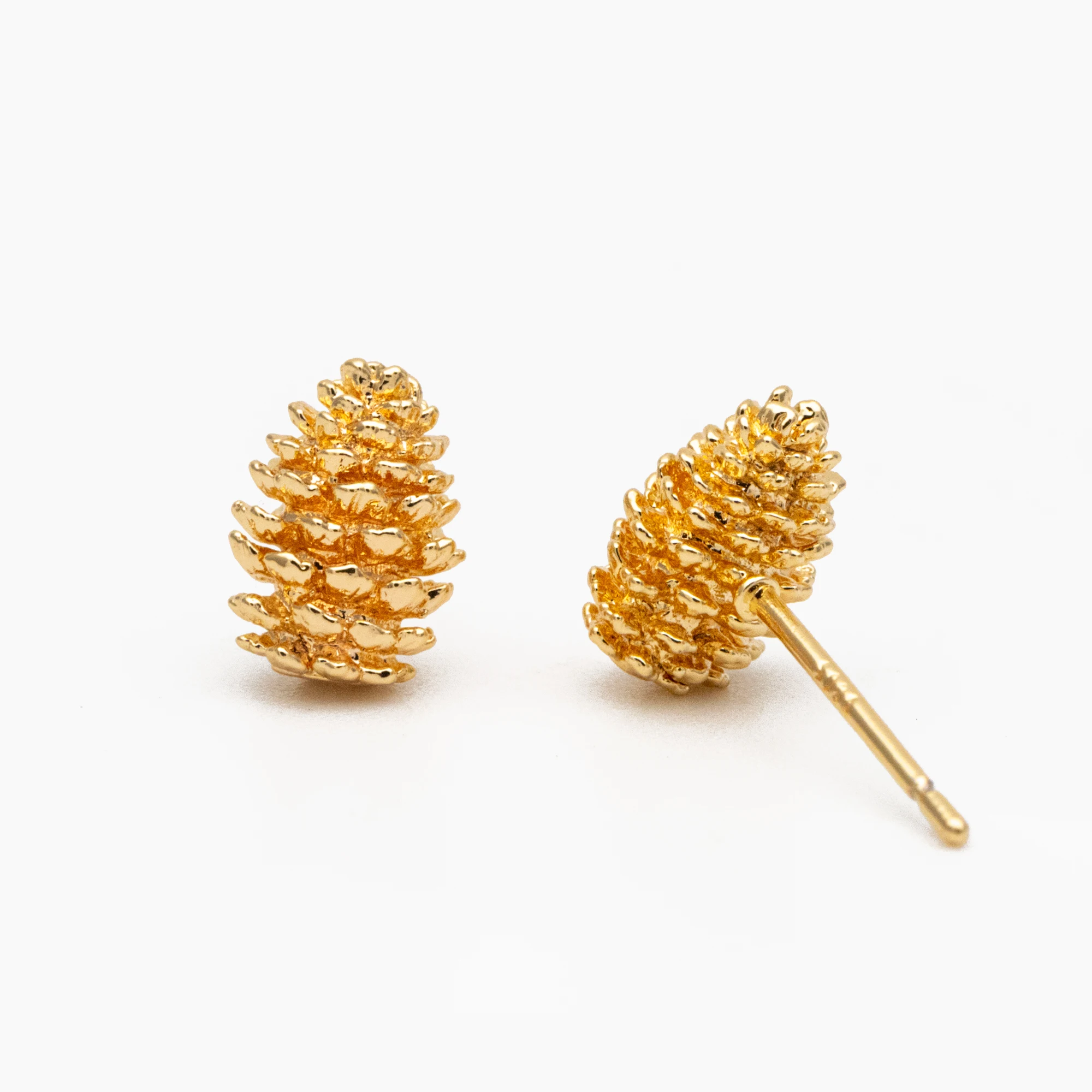 

10pcs Pine Cone Earrings 9x7mm, Gold Plated Brass Minimalist Stud Earrings For Jewelry Making DIY Accessories Supplies (GB-4040)