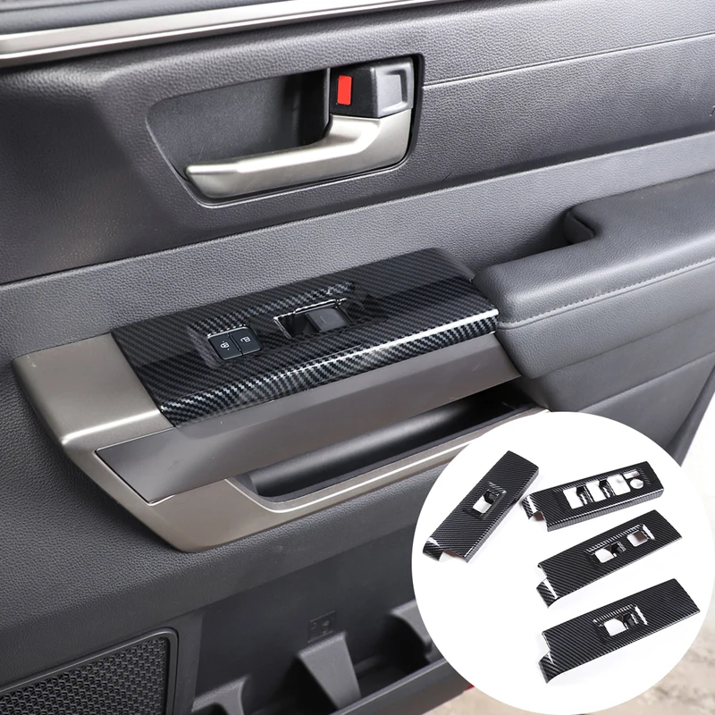 

ABS Carbon Fiber Car Window Glass Lift Button Switch Cover Trim Door Armrest Panel For Toyota Tundra 2022-2023 Auto Accessories