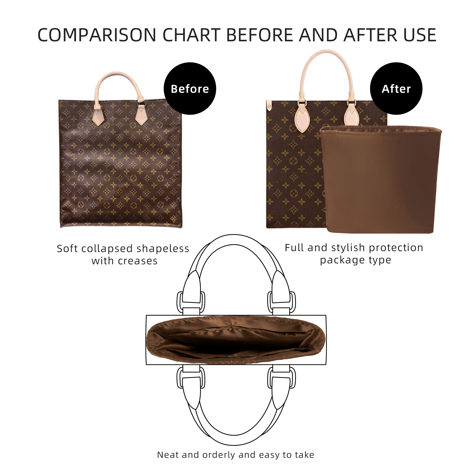 Satin Pillow Luxury Bag Shaper For Louis Vuitton Neverfull PM/MM/GM  (Chocolate Brown) (More colors available)